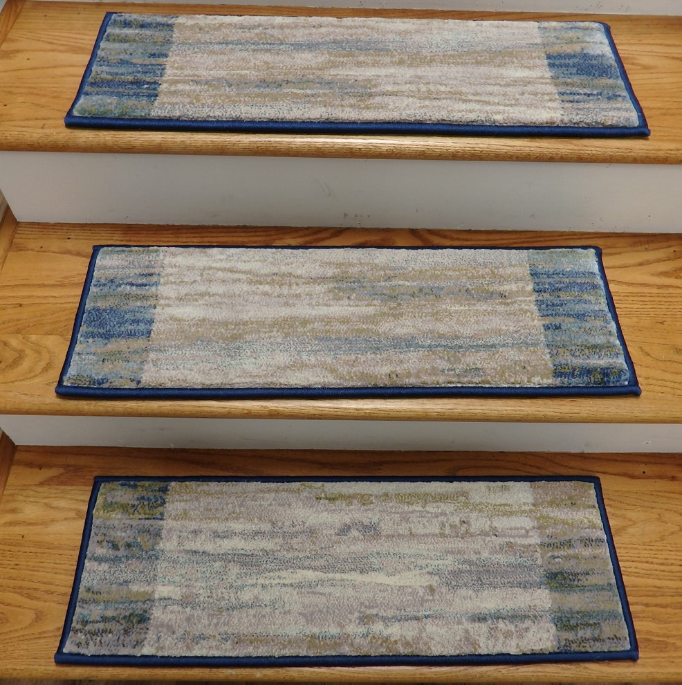 Blue Stair Tread Set Of 13 Pcs 26in x 9in With Non Slip Pads