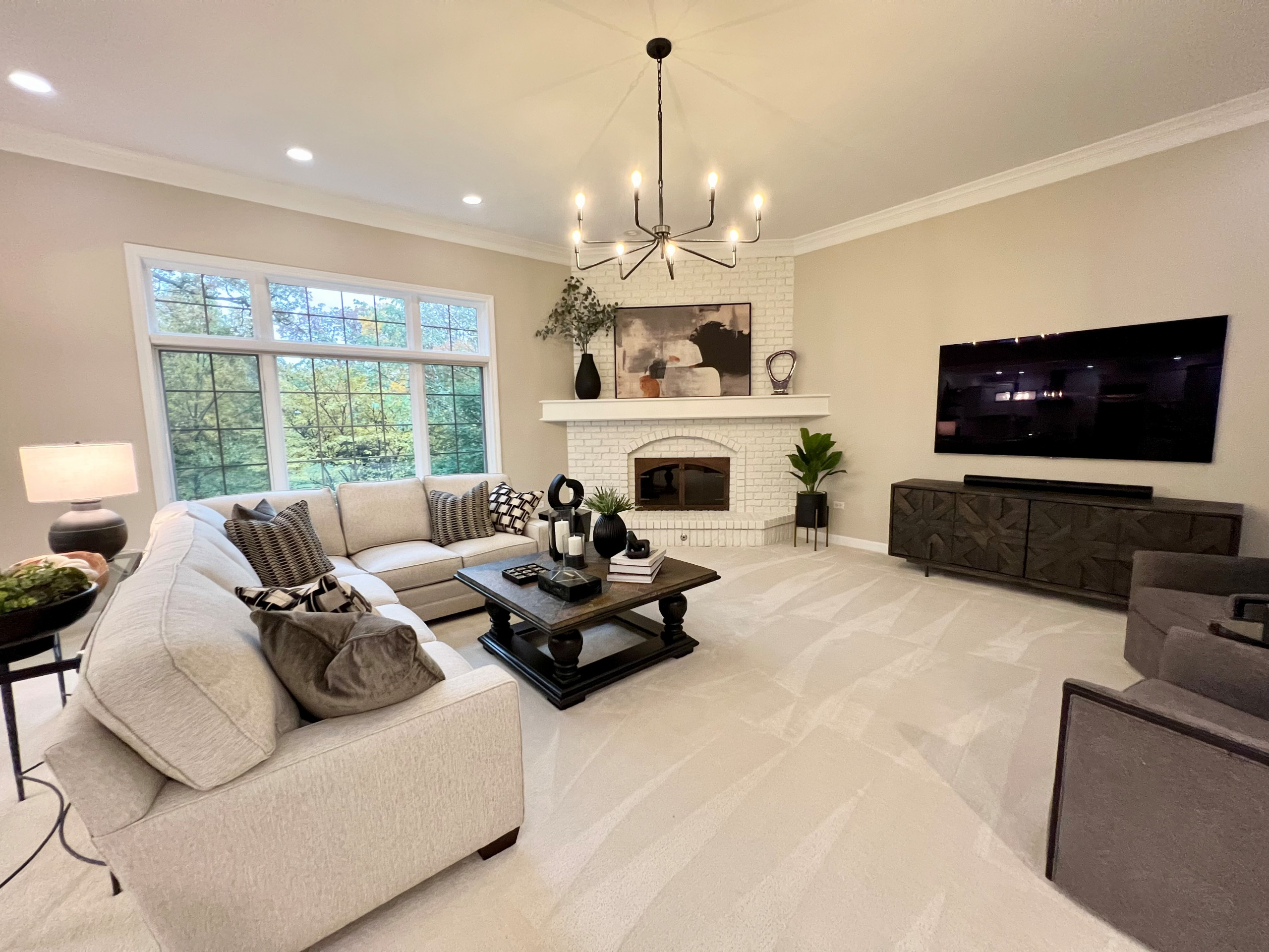 Chic Transitional Kitchen and Living Room