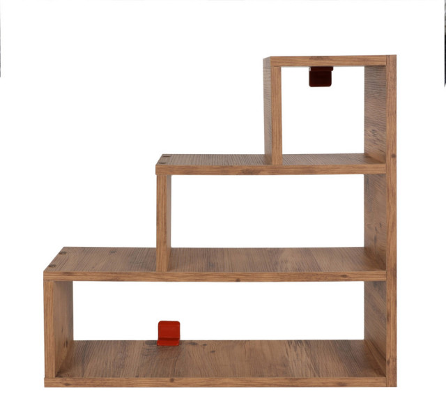 24" 3 Tier Wood Floating Wall Mount Shelf With Staggered Design