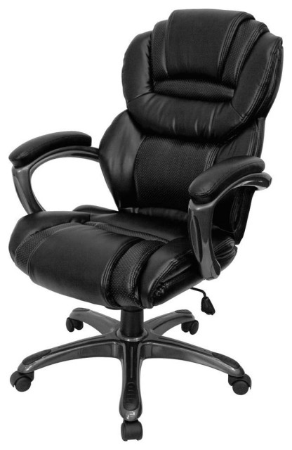 Embroidered Extreme Comfort High Back LeatherSoft Executive Swivel Ergonomic Office Chair with Flip-Up Arms