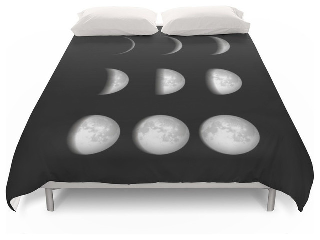 Moon Phases On Black Duvet Cover Contemporary Duvet Covers And