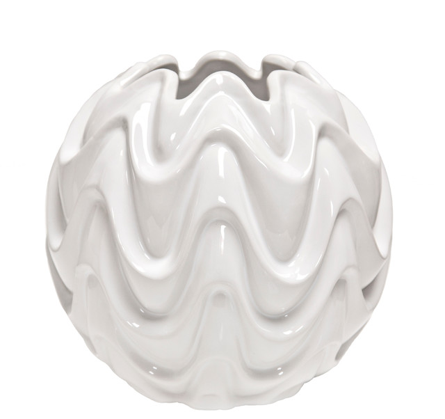 White Large Wavy Vase Modern Vases Los Angeles by Floral Art