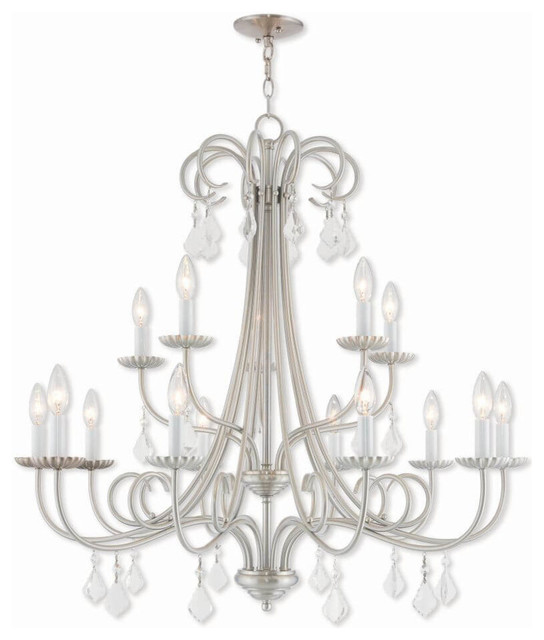 15Light Brushed Nickel Foyer Chandelier Traditional Chandeliers