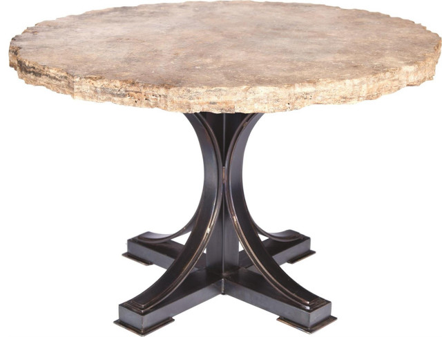 Dining Table WINSTON Live Edge Pedestal Base Round Top 48-In Beige ...