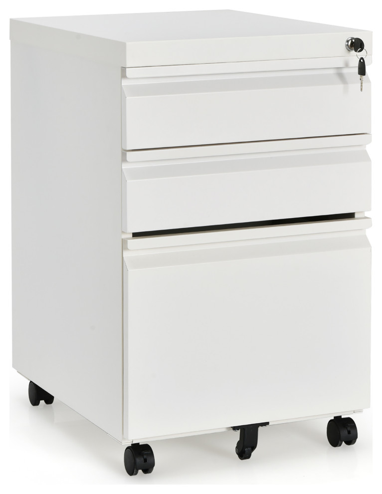 Costway 3-Drawer Mobile File Cabinet Steel for Legal/Letter Files w/Lock White