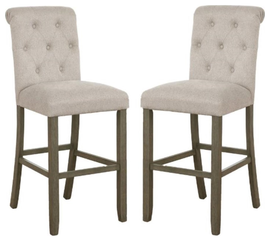 Home Square Tufted Back Bar Stool in Beige and Rustic Brown - Set of 2