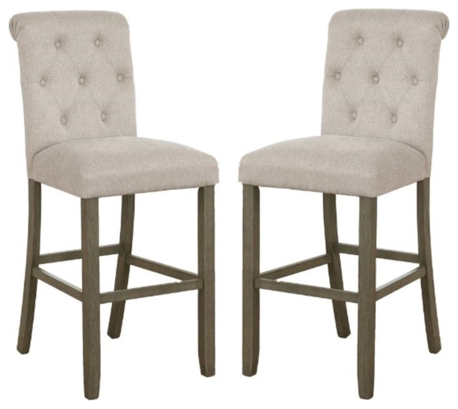 Home Square Tufted Back Bar Stool in Beige and Rustic Brown Set of 2