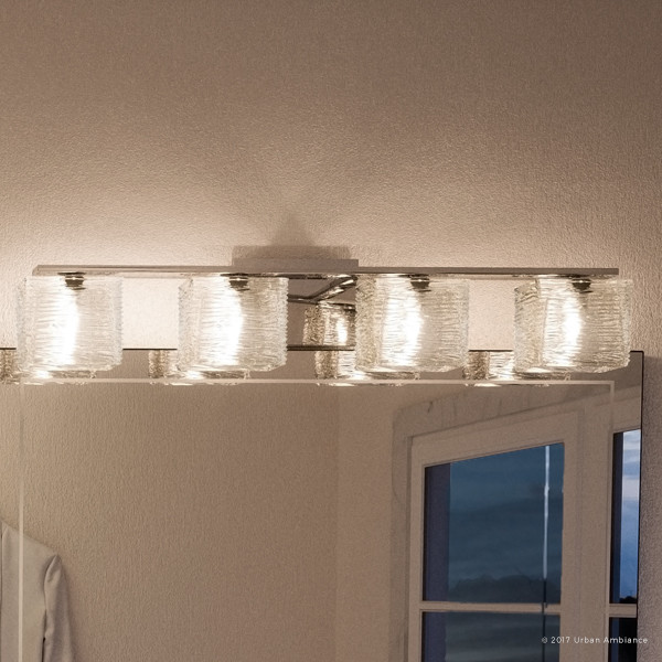 Luxury Modern Chrome Ribbed Glass Bathroom Light, UQL2725, San Diego