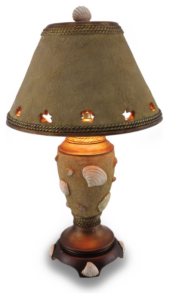 Shells and Sand Textured Resin Accent Light Sculptural Desk Lamp w/Shade