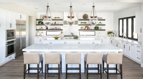 Beach style white kitchen cabinets