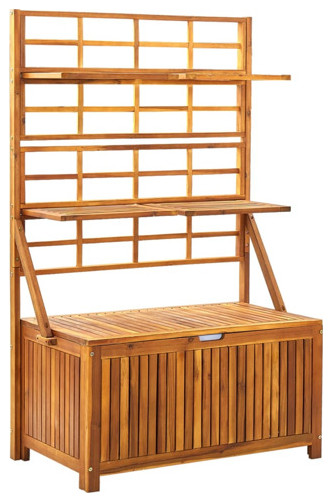 vidaXL Outdoor Storage Deck Box with Trellis for Patio Cushion Solid Acacia Wood