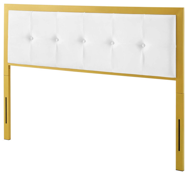Tufted Headboard, Queen Size, Velvet, Metal, Gold Black, Modern