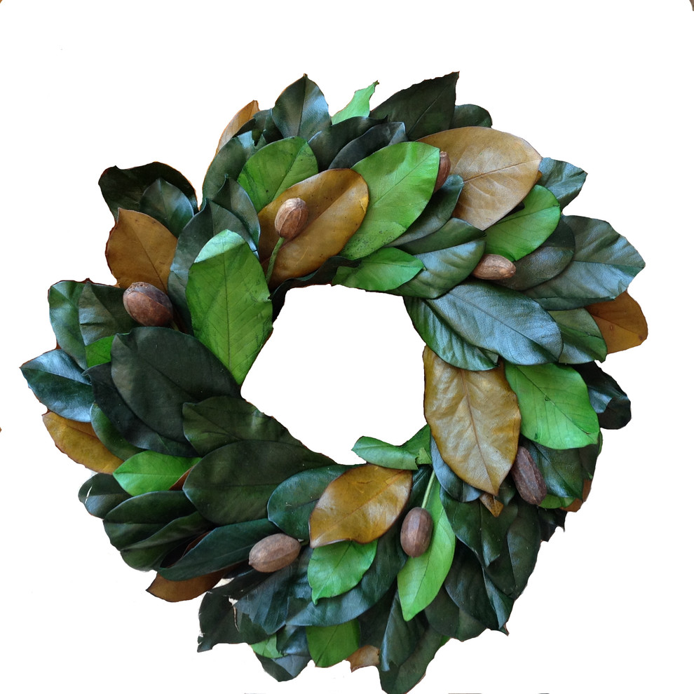 Preserved Magnolia Wreath With Pods, 24