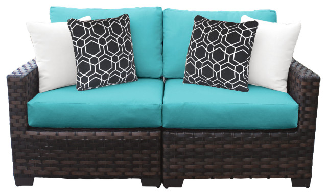 Kathy Ireland River Brook 2 Piece Wicker Patio Furniture Set Aqua Tropical Outdoor Loveseats By Tk Classics