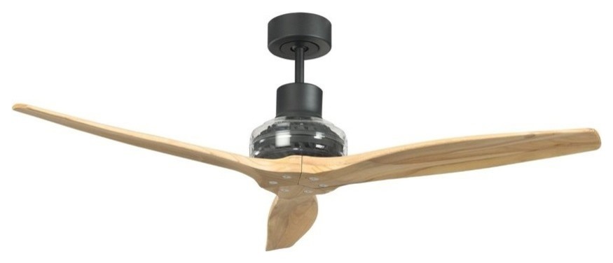 Star Propeller Black Ceiling Fan, Natural Beech