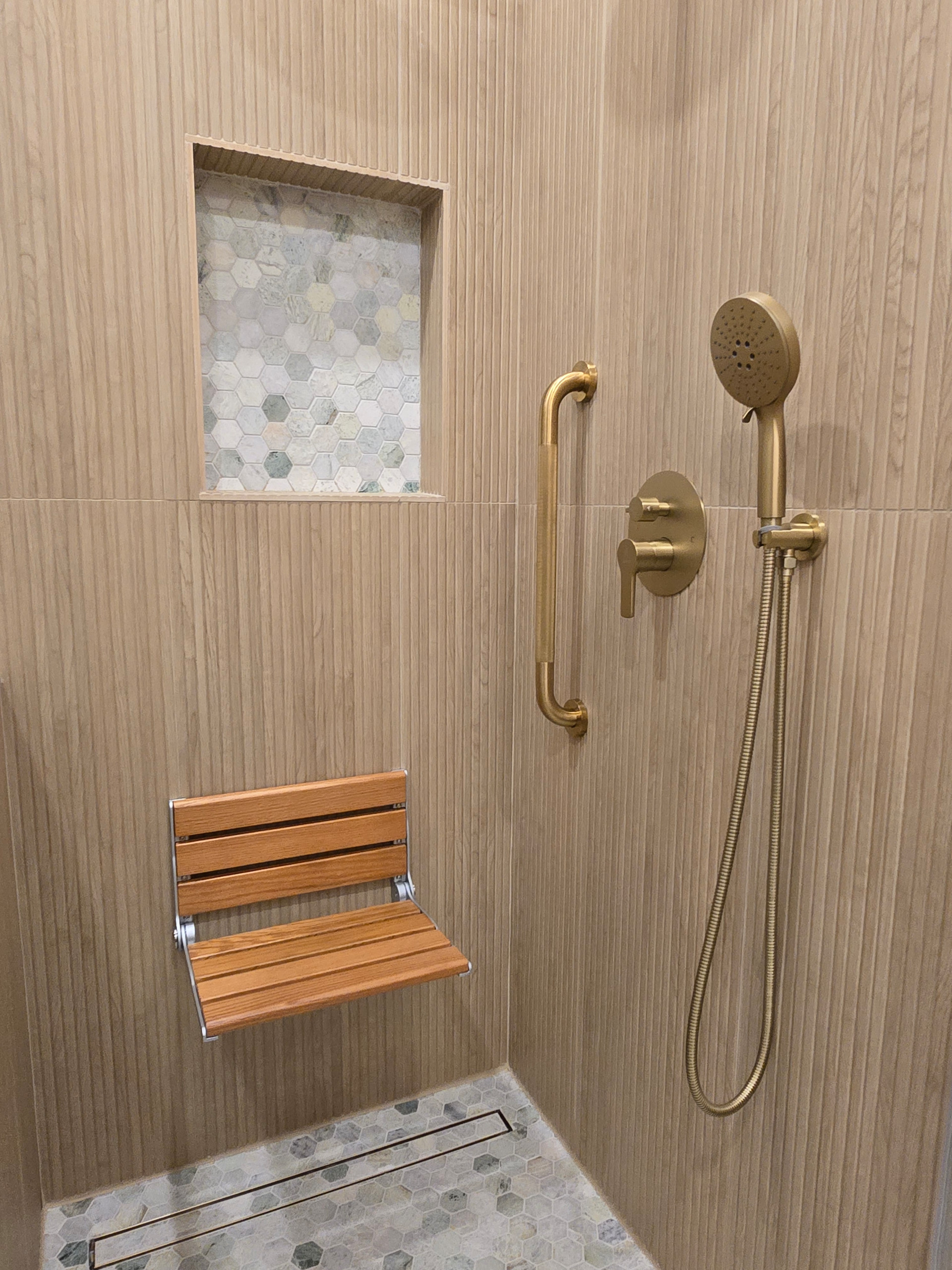 Powder room transformed to Full 1st Floor Bathroom with walk-in shower