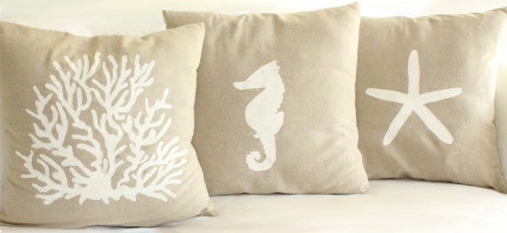 Linen Cotton Nautical Hand-Painted Pillow Cover by Madelleine Grace