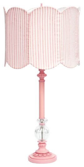 Pink Glass Ball Lamp With Scalloped Shade Farmhouse Table Pink Glass Ball Lamp With Scalloped Shade