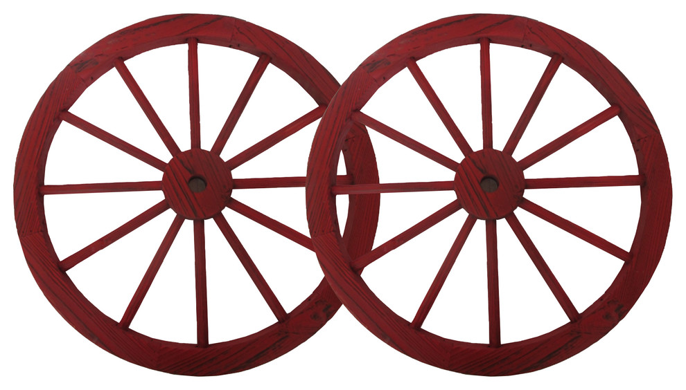 30 Steel Rimmed Wooden Wagon Wheels Decorative Wall Decor Set