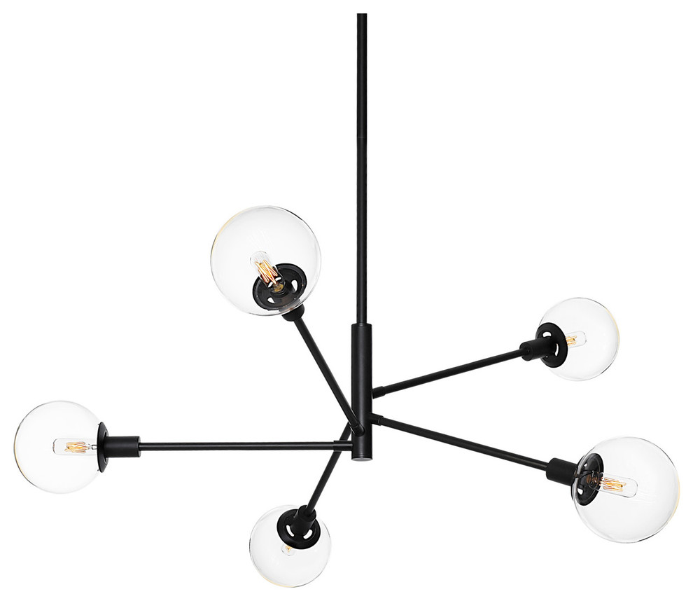 Orb Vectors 5-Light Pendant With Satin Black Finish and Clear Shade