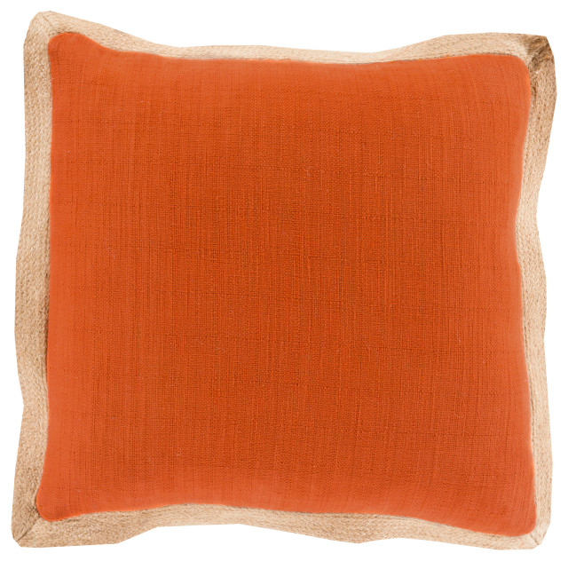 Surya Jute Flange JF-004 22"x22" Pillow Kit, Camel/Burnt Orange