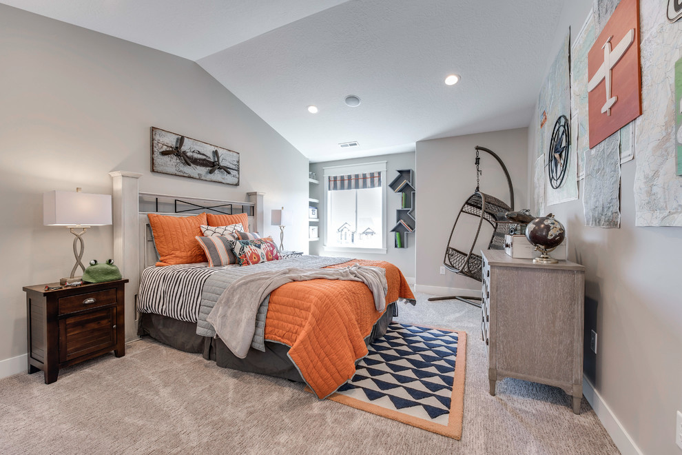 Design ideas for a large transitional kids' bedroom in Salt Lake City with grey walls, carpet and grey floor.