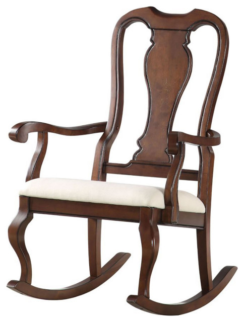 Fabric and Cherry Rocking Chair, Beige and Cherry - Traditional ...