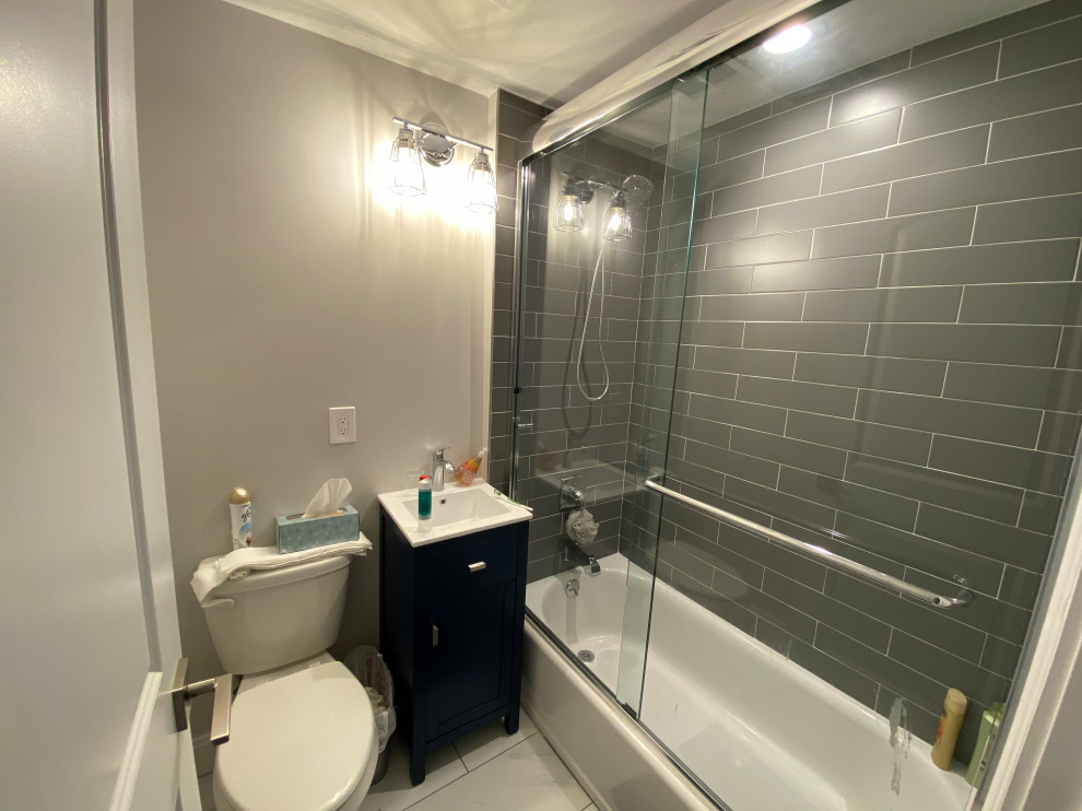 Tub Shower with Gray Tile | Bath Addition Bergenfield NJ