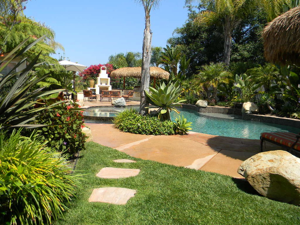 Inspiration for a tropical custom-shaped pool in San Diego.