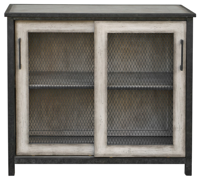 Antique Style Wire Mesh Sliding Door Accent Cabinet Pie Safe