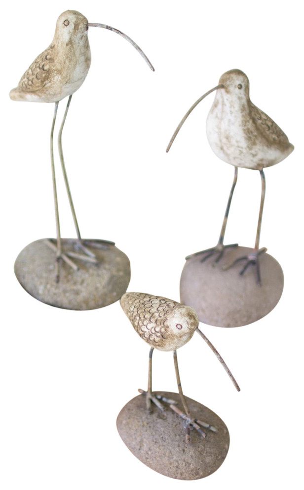 Coastal River Rock Clay Shore Birds 3-Piece Set Sculpture