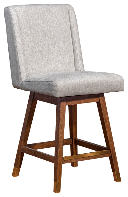 Stancoste Swivel Counter Stool in Brown Oak Wood Finish with Beige Fabric