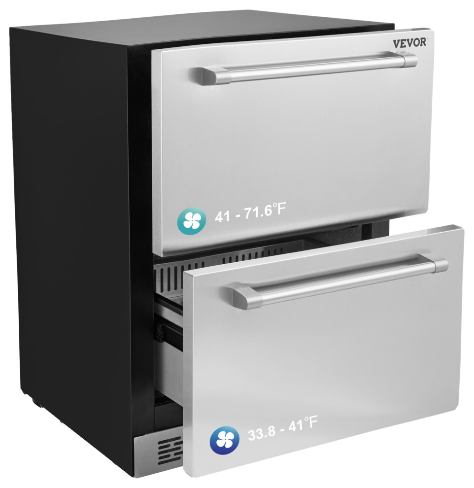 VEVOR Undercounter Refrigerator 24" Builtin 2 Drawer Refrigerator