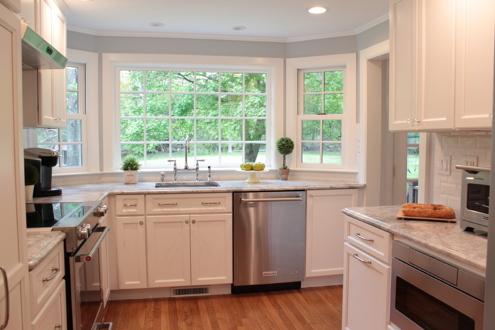 Inspiration for a small transitional enclosed kitchen remodel in Boston