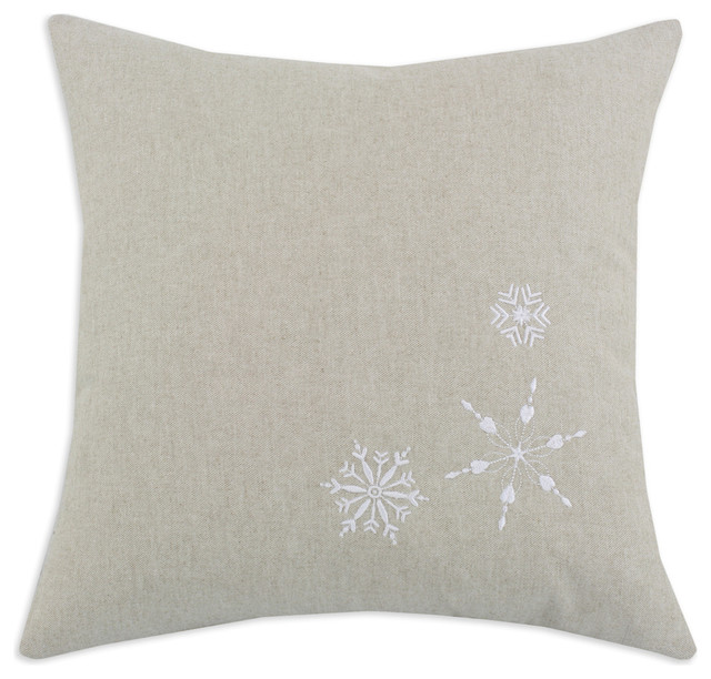 Linen Natural Embroidered Snowflake Pillow