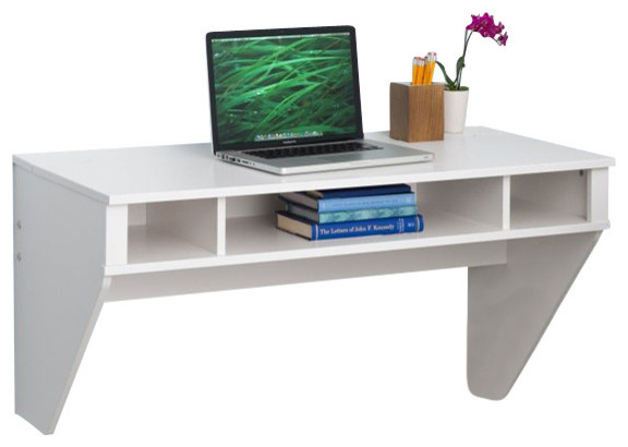 Prepac Designer Floating Desk In Fresh White Finish Transitional