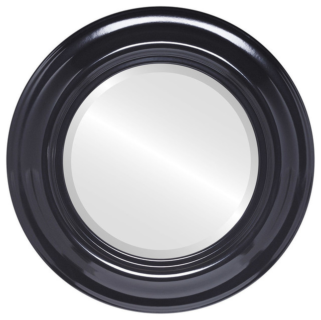 Lancaster Framed Round Mirror in Gloss Black, 35"x35"