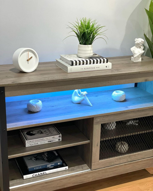 Houzz LED Decor Farmhouse Coffee Bar Table with Adjustable Shelf