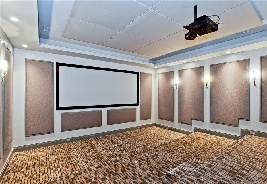 Inspiration for a contemporary home theatre in Chicago.