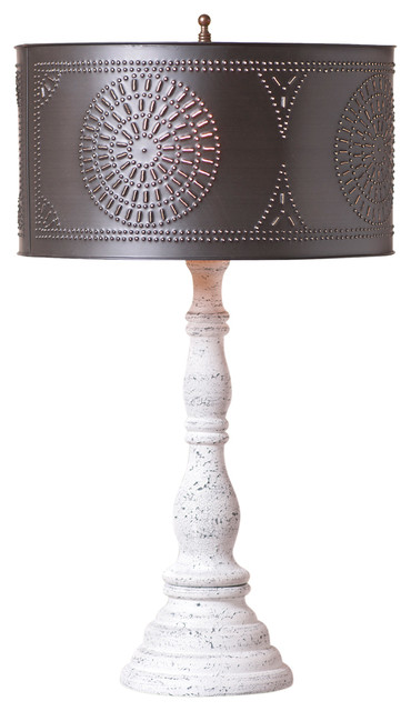 Punch Tin Drum Table Lamp Heavily Distressed Led White Over Black Southwestern Lamps By Market Man Llc Houzz Punch Tin Drum Table Lamp Heavily, Black Punched Tin Lamp Shader