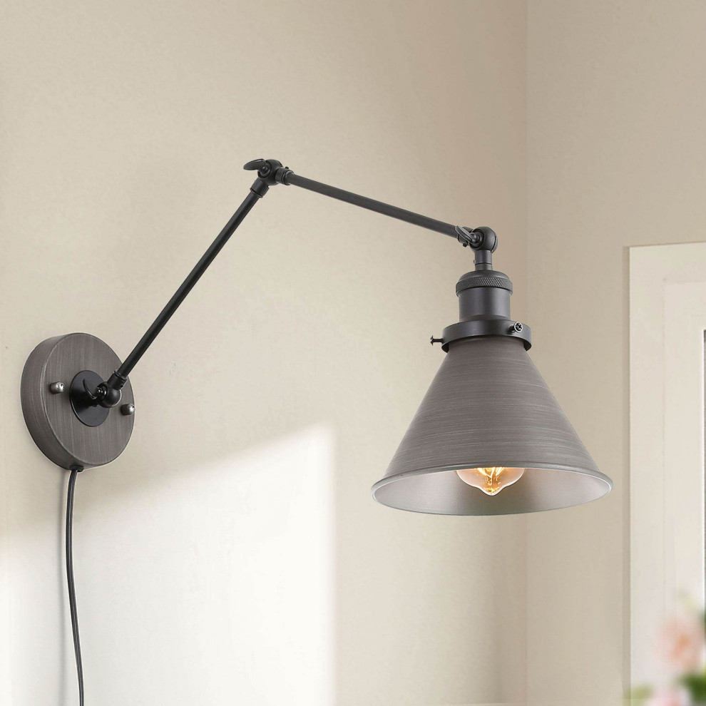 Industrial Wall Lamp Adjustable Wall Sconces Plug-in Sconces Silver Brushed  - Industrial - Swing Arm Wall Lamps - by lnclighting.llc | Houzz