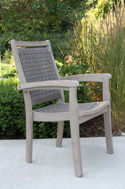 Gray Wash Eucalyptus And Driftwood, Wicker Stacking Dining Chairs