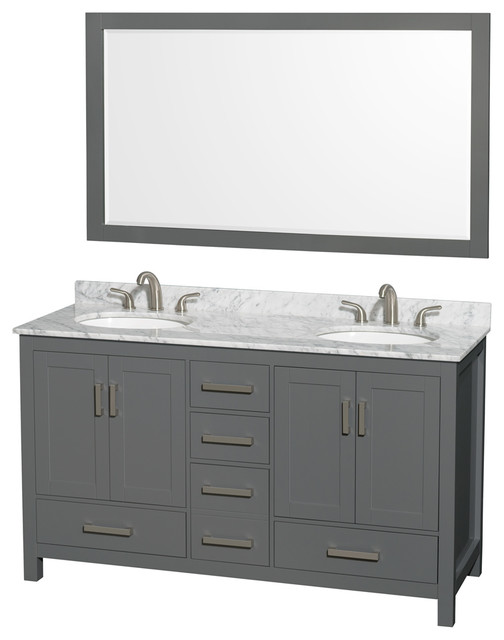 60 Double Vanity Dark Gray White Carrara Marble Top Oval Sinks 58 60 Double Vanity Dark Gray White