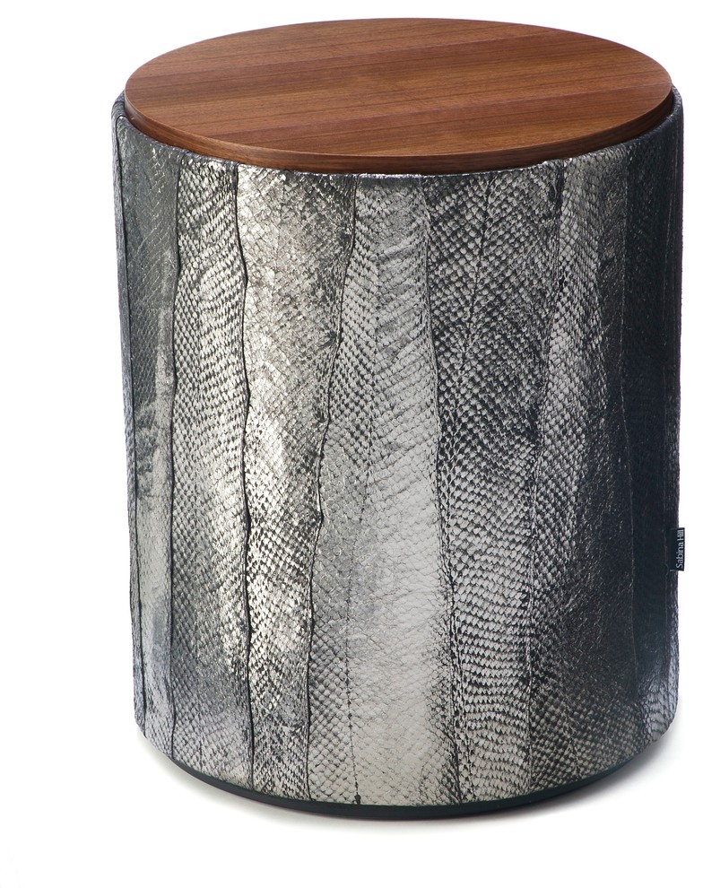 Sabina Hill Harvest Collection- Coho Salmon Leather Drum Table