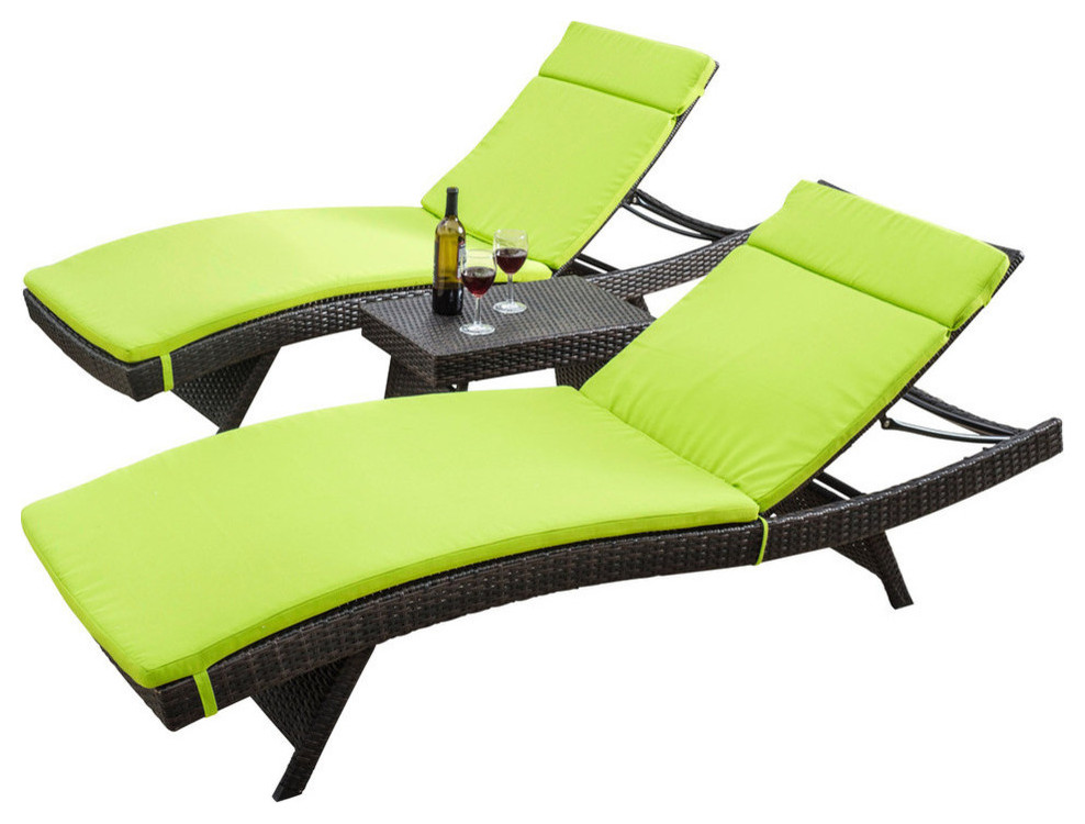 GDF Studio Lakeport Outdoor 3Piece Colored Adjustable Chaise Lounge Chair Set Tropical