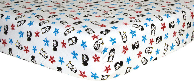 Flannel Crib Sheet, Penguin Print