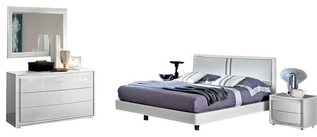 Dama Bianca 5 Piece Bedroom Set White High Gloss King