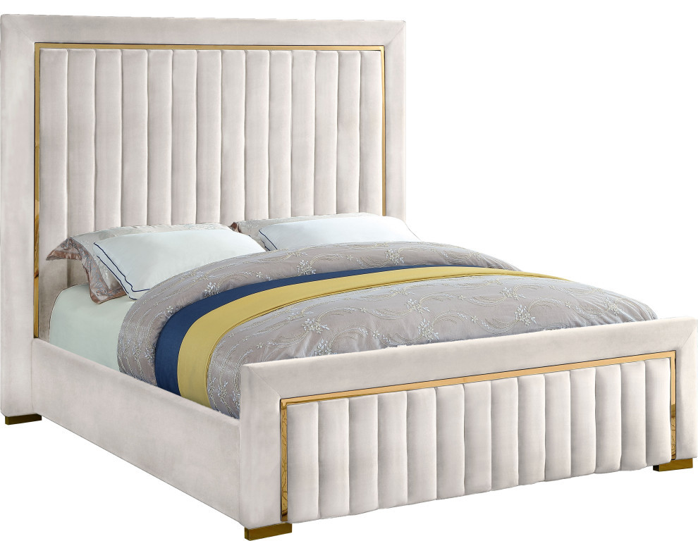 Dolce Velvet Upholstered Bed, Cream, Queen