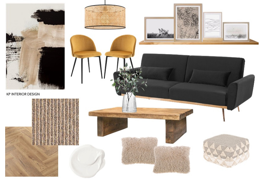 Design ideas for a medium sized rustic enclosed living room feature wall in London with white walls, laminate floors, a standard fireplace, a plastered fireplace surround and brown floors.