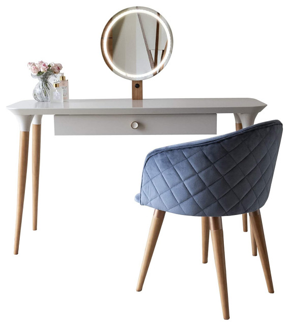 2 Pieces Vanity Set Led Lighted Mirror Velvet Padded Chair Traditional Bedroom Makeup Vanities By Decor Love Houzz 2 Pieces Vanity Set Led Lighted Mirror, Coaster Company Bohemian 2 Piece Vanity Set With Matching Seat